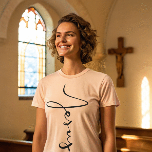 Jesus Cross Shirt – Vertical Christian T-Shirt for Women, Minimalist Faith Tee, Cute Jesus Shirt, Church Outfit, Christian Gift for Her - Image 3