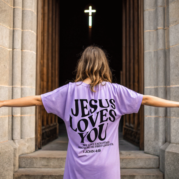 Jesus Loves You Shirt, Christian Bible Verse Tee, 1 John 4:19 Shirt, Love Like Jesus Shirt, Inspirational Christian Apparel, Custom Back Print Tee - Image 3