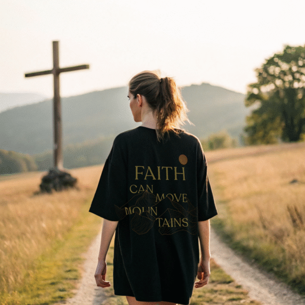 Faith Can Move Mountains Shirt – Oversized Christian T-Shirt for Women, Matthew 17:20 Bible Verse Tee, Streetwear Style Faith Shirt, Inspirational Gift