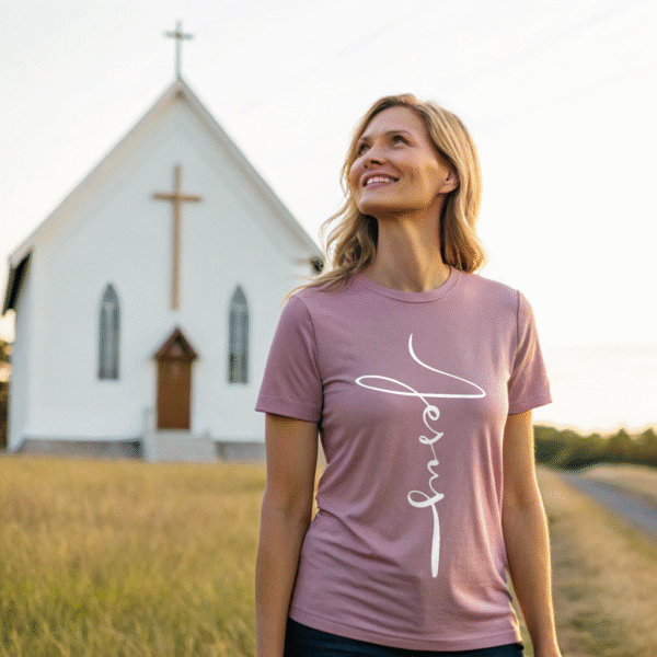 Jesus Cross Shirt – Vertical Christian T-Shirt for Women, Minimalist Faith Tee, Cute Jesus Shirt, Church Outfit, Christian Gift for Her - Image 2