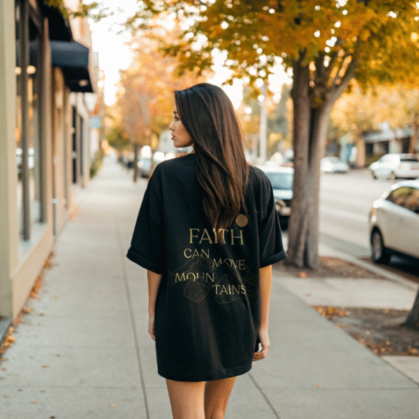 Faith Can Move Mountains Shirt – Oversized Christian T-Shirt for Women, Matthew 17:20 Bible Verse Tee, Streetwear Style Faith Shirt, Inspirational Gift - Image 2